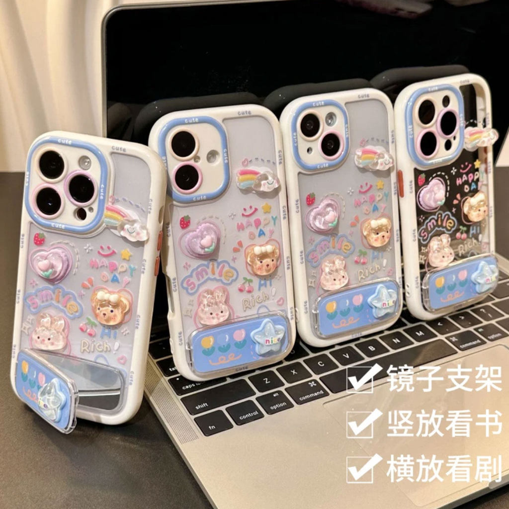 ตุ๊กตากระต่ายเมฆสีรุ้งเหมาะสําหรับเคสโทรศัพท์ Apple 16pro iphone14max Xiaomi 15 Huawei mate70K80nova