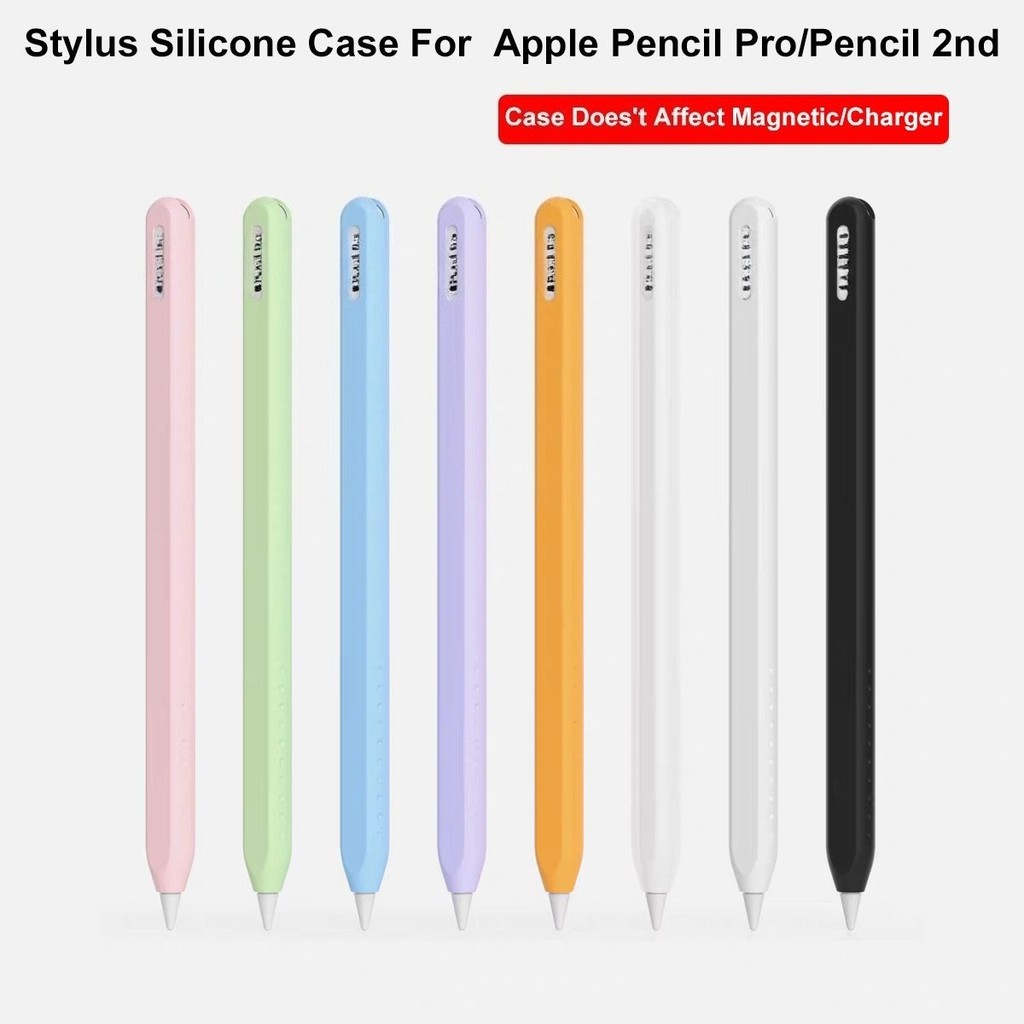 เคสซิลิโคนสำหรับ Apple Pencil รุ่นที่ 2/Pencil Pro (2024) ตัวปากกาแบบบางพิเศษ รองรับการชาร์จแบบแม่เหล็กและการแตะสองครั้ง