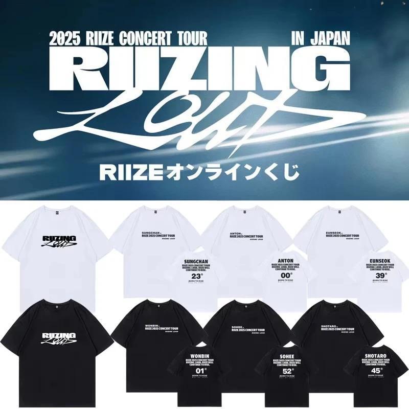 RIIZE คอนเสิร์ตทัวร์ RIIZING LOUD เสื้อยืดขนาดใหญ่เกาหลีแฟชั่นผ้าฝ้ายฮิปฮอปผู้หญิงเสื้อยืด Harajuku 