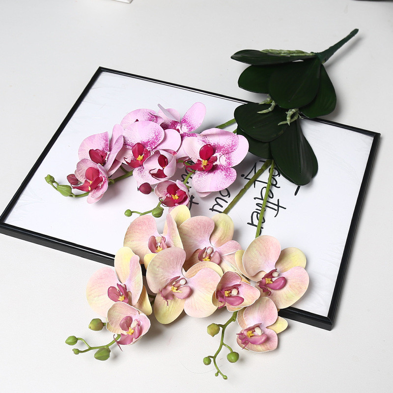Double-Pronged Roll Leaf 8 Phalaenopsis จําลองดอกไม้ในร่มงานแต่งงานตกแต่งดอกไม้ 3D ฟิล์มบ้านในร่มดอก
