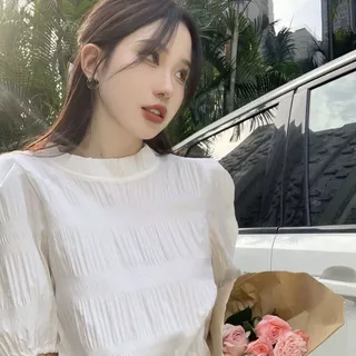 Dahong 💖เสื้อแขนสั้นสำหรับผู้หญิงสไตล์เกาหลี ทรงหลวม แขนพอง ใส่แล้วจะดูดีขึ้นไปอีก w695