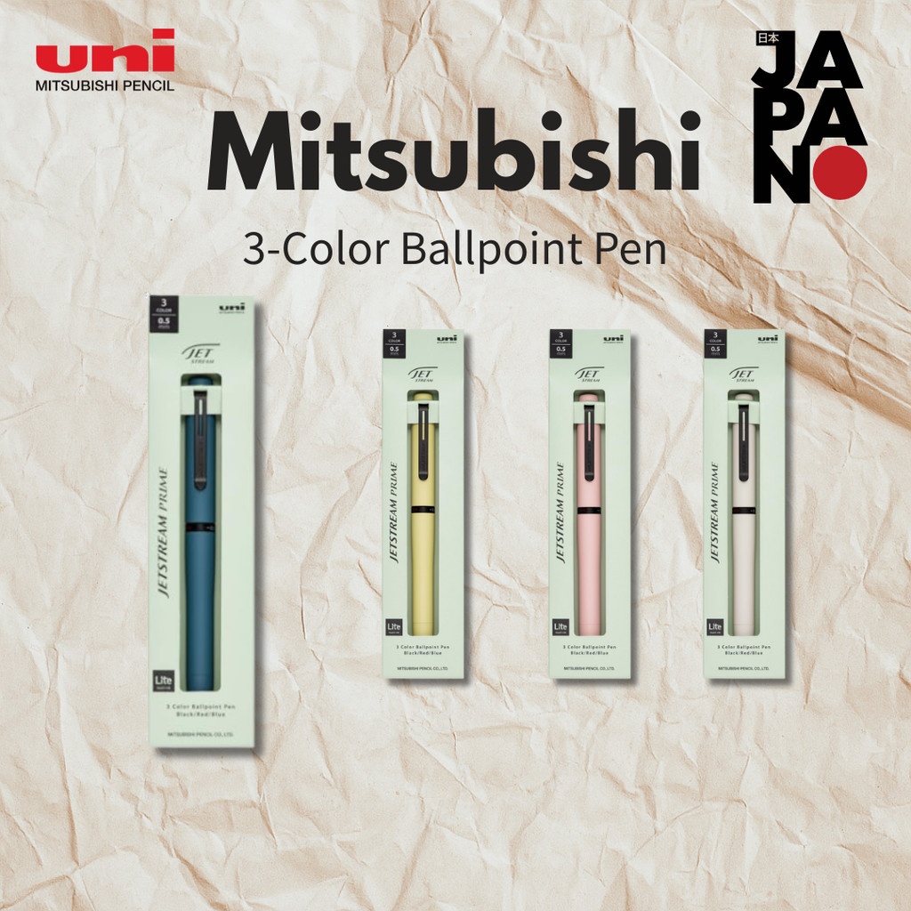 Mitsubishi Pencil 3-Color Ballpoint Pen Jetstream Prime Rotating Light Touch Ink 0.5 Ivy Green Cloudy White Cotton Pink Citron Yellow