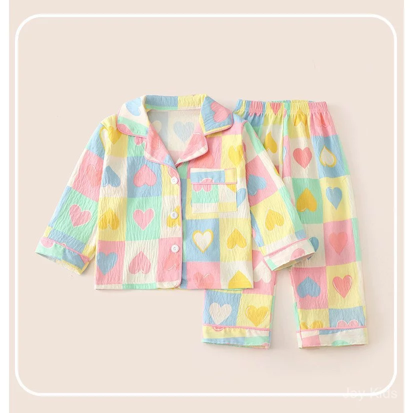 🚚 จัดส่งจากกรุงเทพฯ ✨JoyKids✨ 90-160cm ชุดนอนเด็กแขนยาวผ้าฝ้ายนุ่มสีสดใสสวมใส่ได้ทั้งในและนอกบ้าน2026ฤดูใบไม้ผลิแฟชั่นเกาหลีใส่สบายชุดเด็กเล็กลายน่ารักสุดเก๋ชุดนอนเด็กสุดหวาน