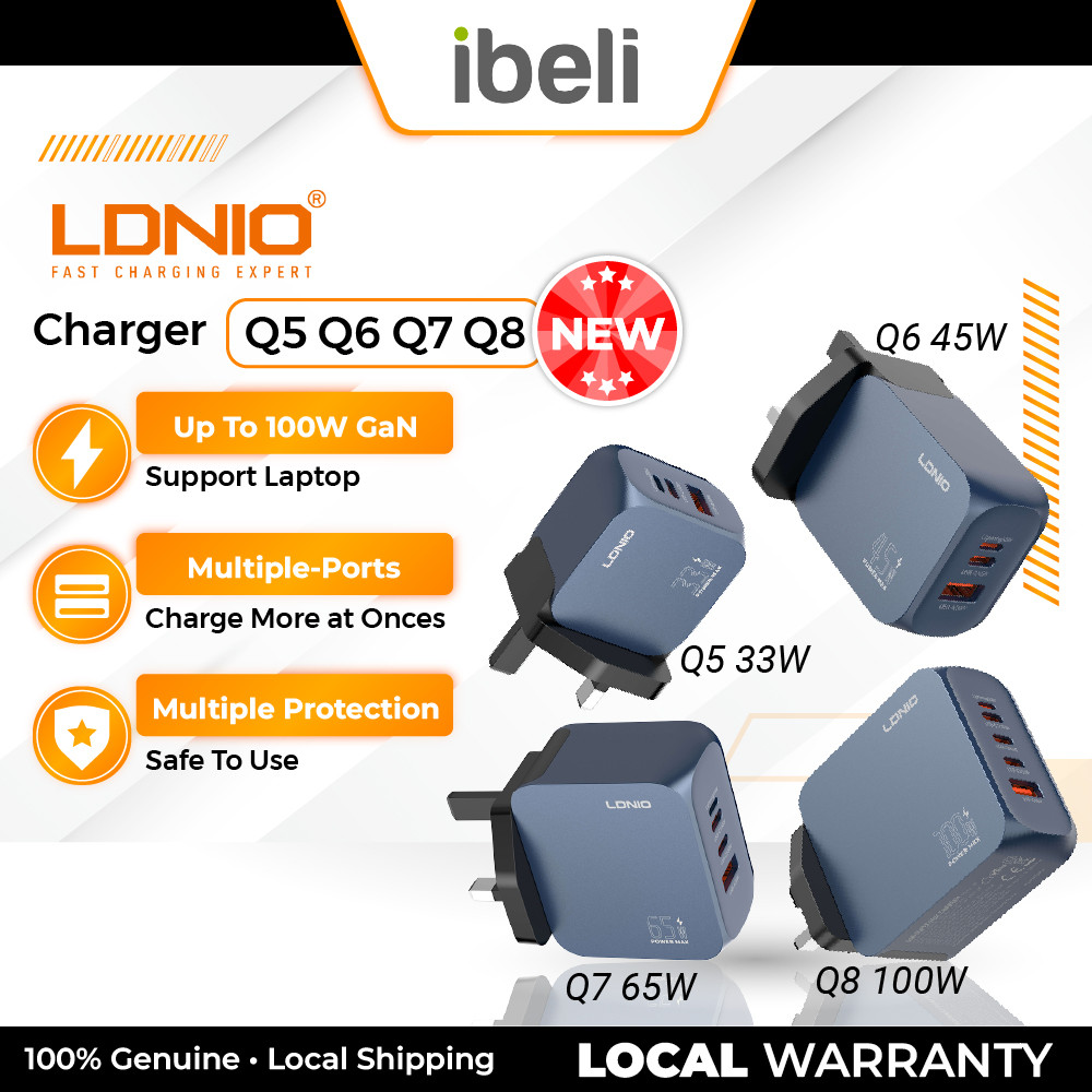 LDNIO ใหม่ High Powered Travel Charger Q8 100W Q7 65W Q6 45W Q5 33W Multi-Ports แล็ปท็อปชาร์จ