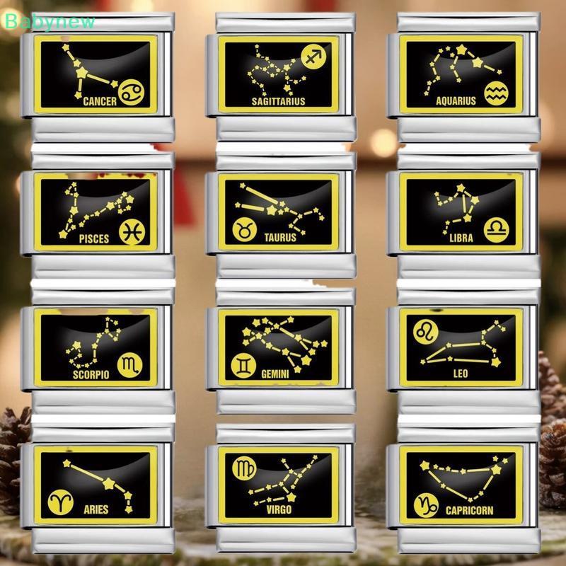 <Babynew> 12 Zodiac Sign Charms Italian Fit 9mm Modular Constellation Bracelet DIY เครื่องประดับสแตน