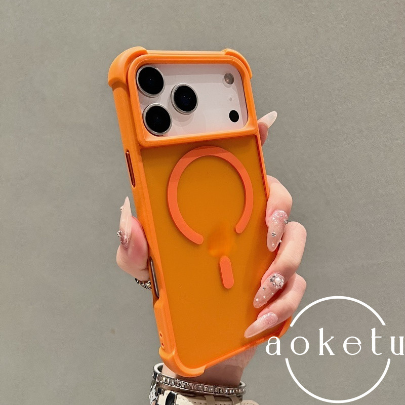 ถุงลมนิรภัยสี่มุมเหมาะสําหรับ แอปเปิล 17โปรแม็กซ์ เคสโทรศัพท์สีส้ม, ไอโฟน 17 กึ่งโปร่งใสฝ้า 16มือโปร แม่เหล็กดูด 15/14/13 รวมทุกอย่างป้องกันการตกฝาครอบป