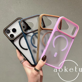 หน้าต่างขนาดใหญ่ตัดกันวงกลมเคสโทรศัพท์แม่เหล็กฝ้าเหมาะสําหรับ ไอโฟน 11 12 13 14 15 16 17 มือโปร สูงสุด กึ่งโปร่งใสรวมทุกอย่างฝาครอบป้องกันการตก