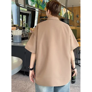 เสื้อดำคอปก สีดำ เสื้อเชิ้ตแขนสั้นสีสะอาดเสื้อเชิ้ตแขนสั้นสามสีตัวเลือก M-3XL