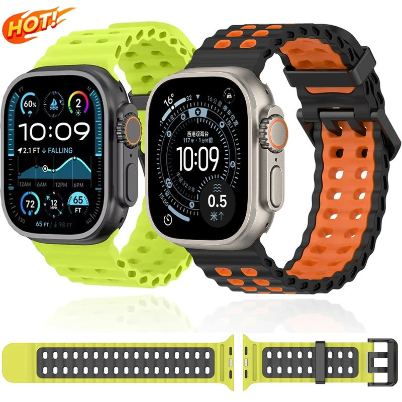 Ocean สายซิลิโคนสําหรับ Apple Watch Ultra 2 3 49 มม.สร้อยข้อมือระบายอากาศ iWatch Series 11/10 46 มม.