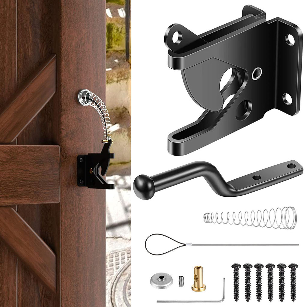Locking Gate Latch Carbon Steel Post Mounted Fence Gate Latch Heavy Duty Automatic Gravity Lever Loc