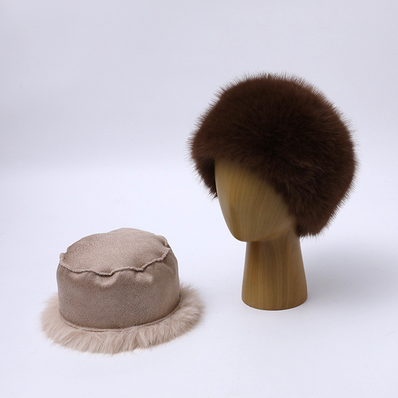 Faux Fur Hat Eco-Friendly Fox Fur Flat-Top Hat Thickened Warm Ear Protection Round-Top Mongolian Hat