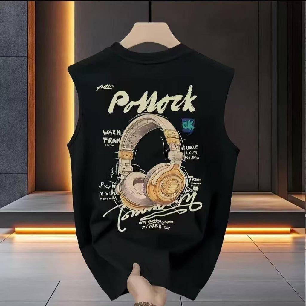 MNO.9 Tank B7X เสื้อกล้ามผู้ชาย เสื้อแขนกุด ลายผีเสื้อ ลายหูฟัง เสื้อยืดหลวมสบายๆ เสื้อใส่สงกรานต์