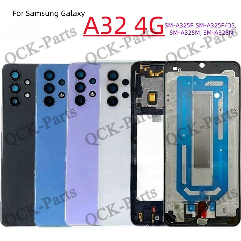 สําหรับ Samsung Galaxy A32 4G A325 แบตเตอรี่ฝาหลังกรอบกลาง + ปุ่ม + กรอบด้านหน้า LCD + เลนส์กล้อง