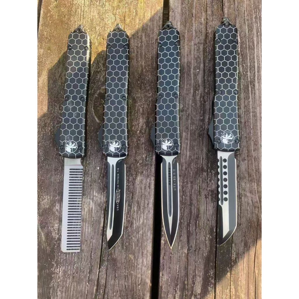 USA Microtech ไมโครเทคโนโลยี UT85 ตาหมากรุก OTFใบมีดตัด: 440 วัสดุก้าน: อลูมิเนียมอัลลอยด์การบิน T6 