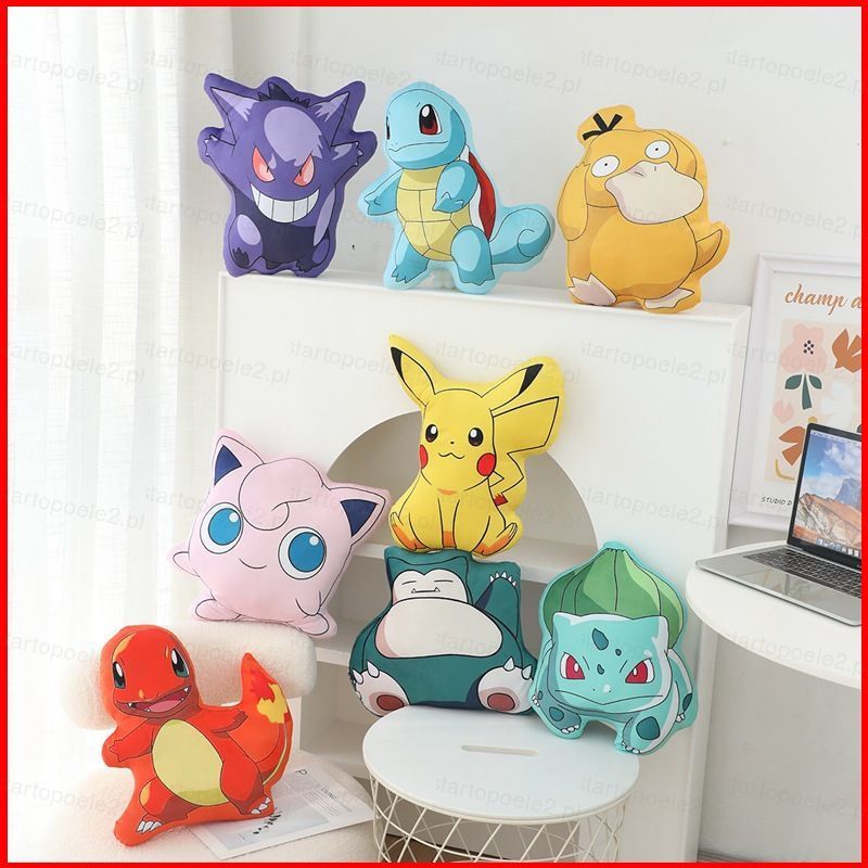 ST2 Pokemon Pikachu Squirtle Psyduck การ์ตูนอะนิเมะหมอนพิมพ์ตุ๊กตา Plush Home โซฟาหมอนตกแต่งสํานักงา