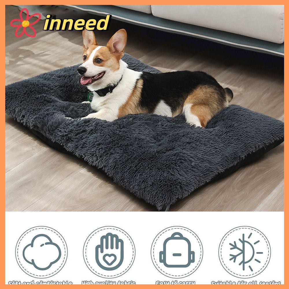 INNEED Fluff Dog Cat Crate Beds, Plush หนา Warm Dog Mat,|ล้างทําความสะอาดได้ขนาดใหญ่ฤดูใบไม้ร่วงฤดูห