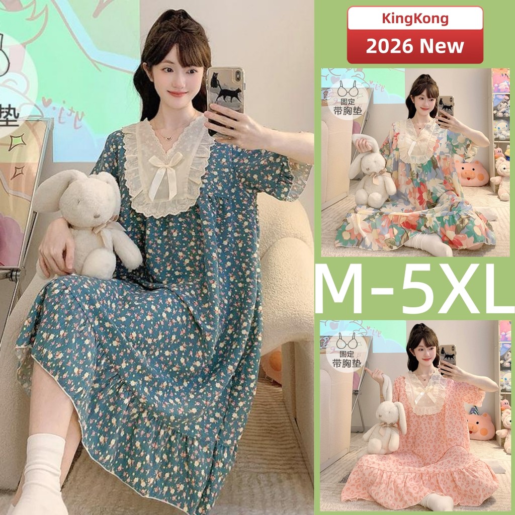 ชุดราตรียาว Plus Size แขนสั้นลายพิมพ์ดอกไม้ สำหรับผู้หญิง ไซส์ M-5XL