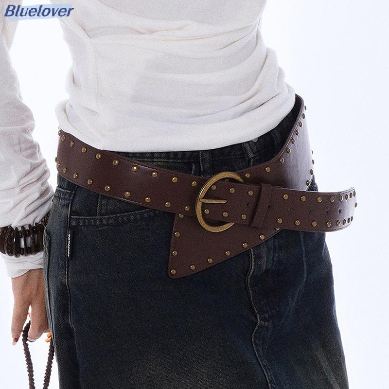 Bluelover Western เข็มขัดหนังคาวบอยสําหรับผู้หญิง Punk Gothic ตกแต่งเข็มขัดป่า Retro Rivet เข็มขัดกว้างใหม่