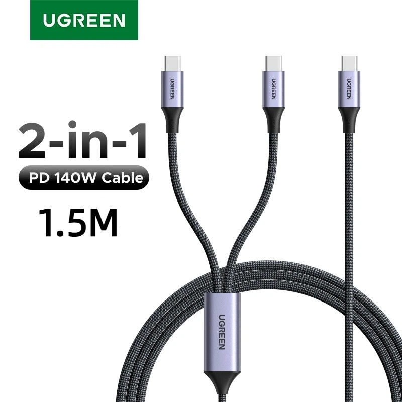 UGREEN สาย USB C 140W PD3.1 Fast Charging 1 ถึง 2 ประเภท C สายถักไนลอนสําหรับ IPhone Huawei
