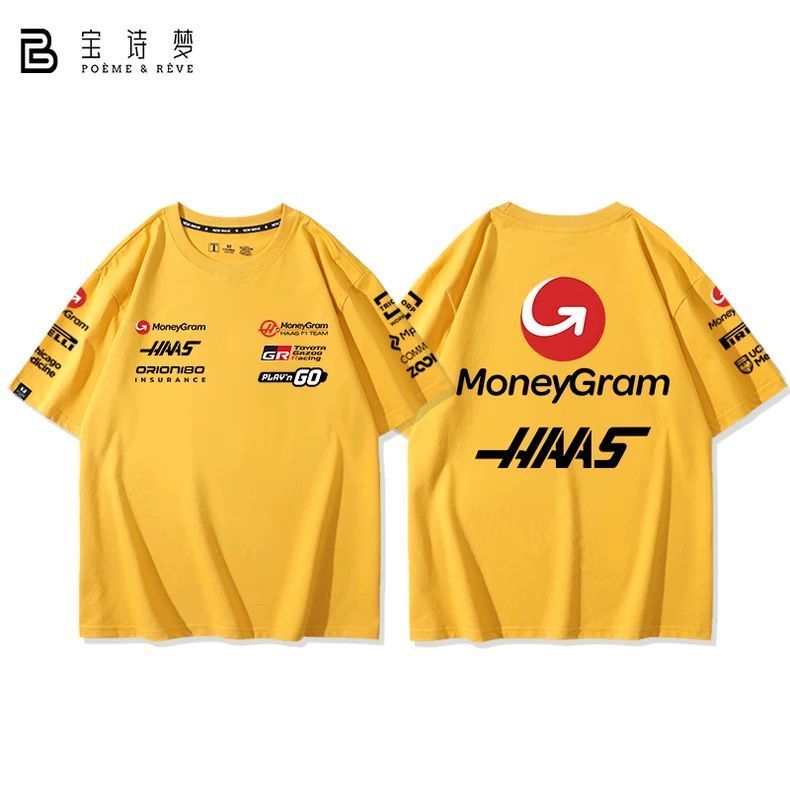 ฤดูร้อนระบายอากาศ Hass F1 Fleet Racing ชุด Bellman เสื้อยืดแขนสั้นพิมพ์ลายสไตล์เดียวกัน