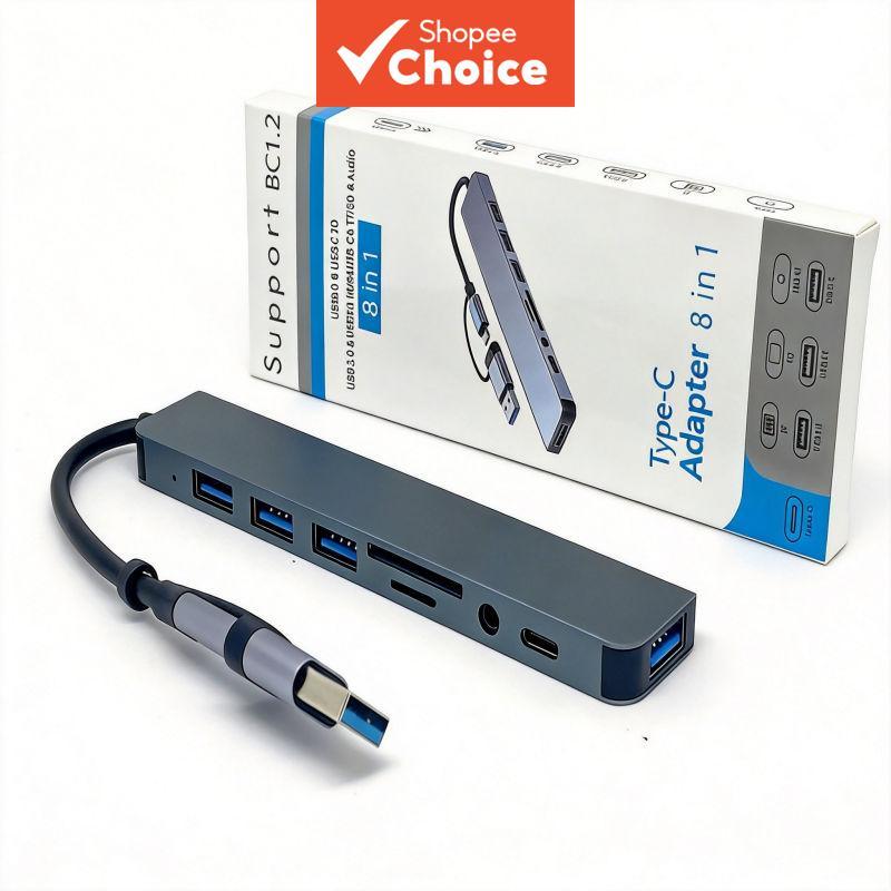 ฮับ USB-C แบบ 8-in-2 รองรับการอ่านบัตร TF/SD, ช่องเสียง 3.5 มม., ชาร์จไฟผ่าน USB-C PD สําหรับอุปกรณ์เสริม MacBook