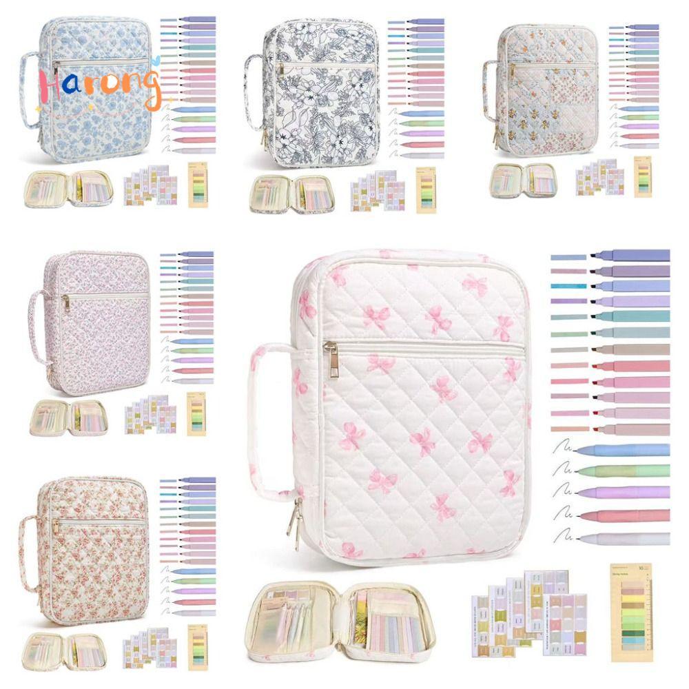 HARONG Bible Cover Bag, Floral Design Handle Bible Cover ,กระเป๋าซิป Bible Journaling Kit สวดมนต์