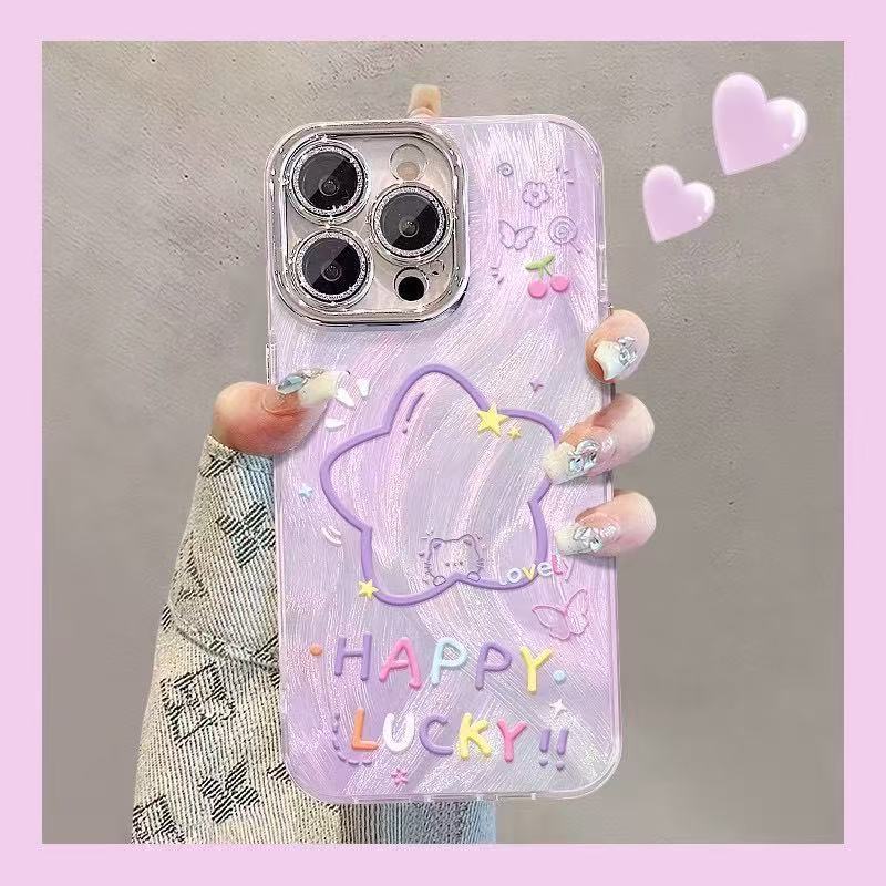 เคสโทรศัพท์ลายแฮปปี้ ใช้ได้กับ iPhone 13Pro/11/12ProMax/14/15/16 เลนส์คุณภาพสูง เงาวาว กันกระแทก กันตก และกันรอยขีดข่วน