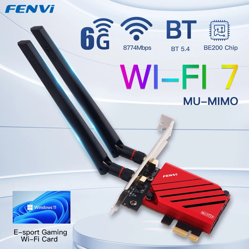 Fenvi WiFi 7 FV-BE8800 Intel BE200 Pcie อะแดปเตอร์ไร้สายบลูทูธ 5.4 Tri-band 2.4G/5G/6GHz เครือข่าย W