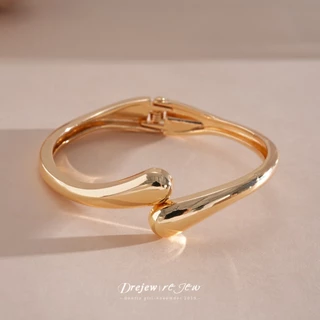 DREJEW สร้อยข้อมือผู้หญิง โลหะผสมทองเงินโทน รูปโค้ง ขัดเงา สไตล์มินิมอล เครื่องประดับ