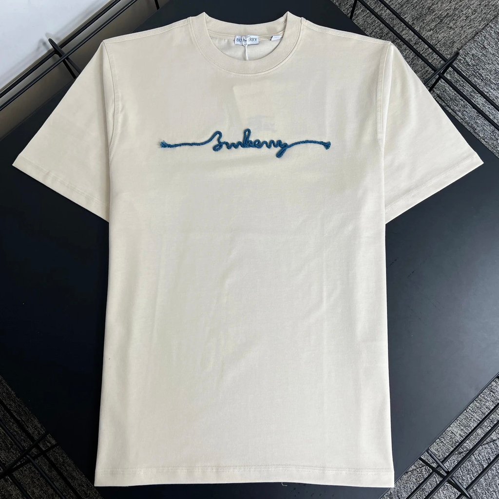 เสื้อยืดแขนสั้น BBR สไตล์ใหม่ ออกแบบโลโก้ ECG Letter สีApricot รอบคอมีเชือกปรับขนาด สำหรับทุกเพศ