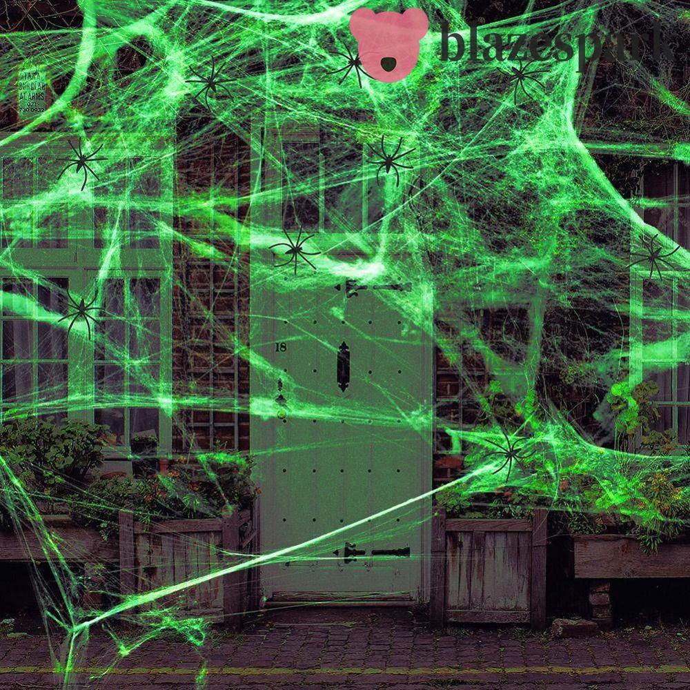 BLAZESPARK Luminous Spider Web, 3/6/10 เมตรยืดเรืองแสงใน Dark Spider Web, สยองขวัญ Props เรืองแสงสีเ