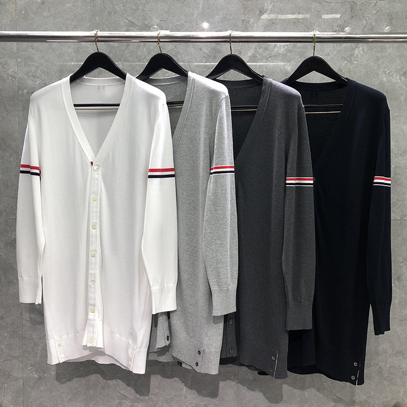 J4YX thombrowne Women's mid-length cardigan with double sleeve ribbons, soft and cozy, in a casual s