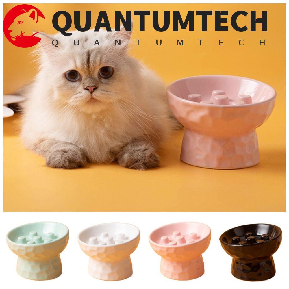QUANTUMTECH แมวช้า Feeder ชาม,เซรามิคเอียงปากสัตว์เลี้ยงสูงชามเท้า,มัลติฟังก์ชั่คอป้องกันป้องกัน Vomiting Anti Tipping สัตว์เลี้ยงดื่มกิน Feeder เปียกแห้งอาหาร