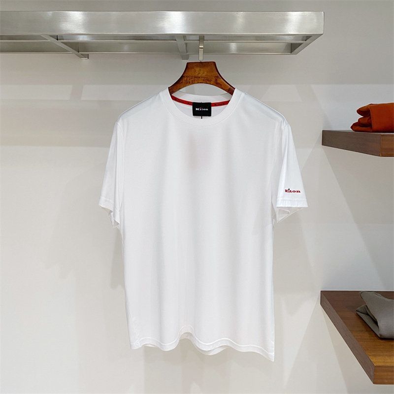 QWV9 Ki**n Summer new men's simple and versatile fashion old money style round neck embroidery logo 