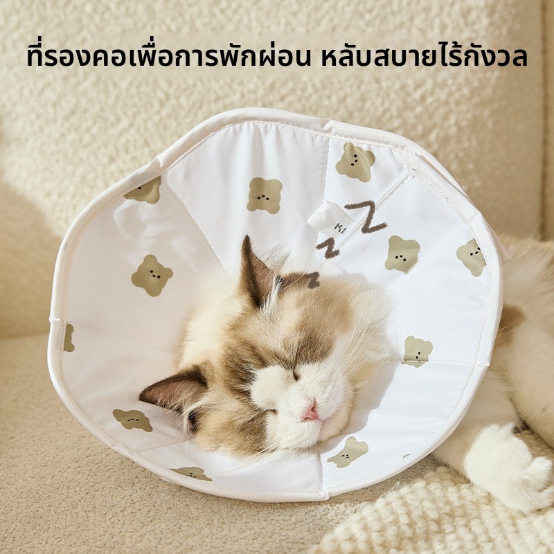 ปลอกคอแมวสัตว์เลี้ยง ปลอกคอเอลิซาเบธ การ์ตูนหมีพิมพ์ปลอกคอสุนัข Anti-Licking Headgear Supplies