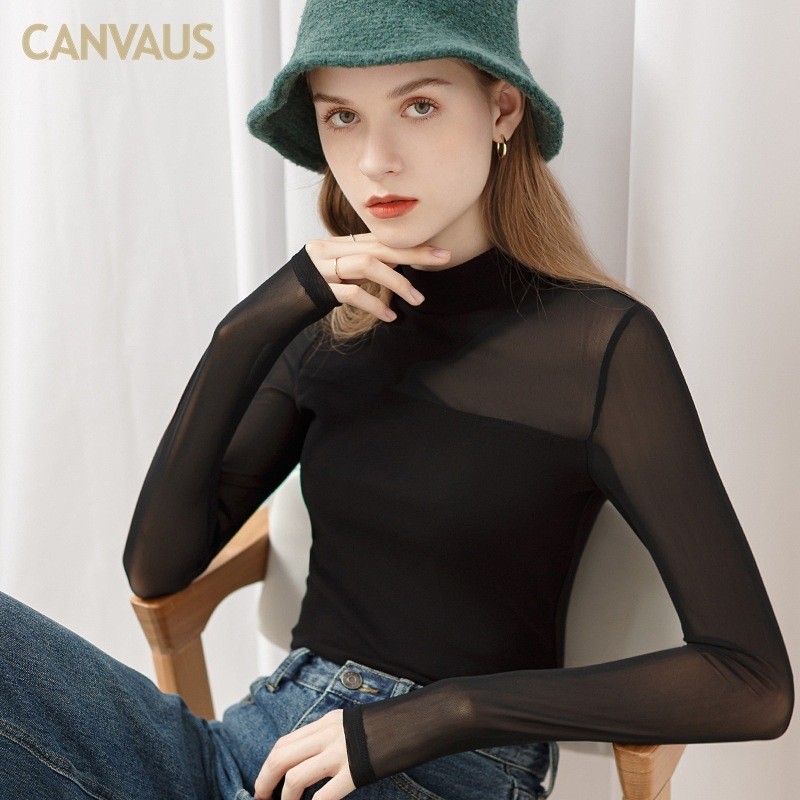 เสื้อครึ่งคอสูงซีทรูสำหรับผู้หญิง ดีไซน์ใหม่ สไตล์แซบ มาพร้อมผ้ากอซเนื้อดี FS401