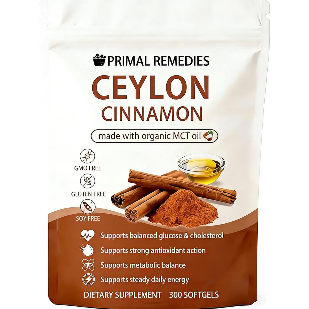 Primal Remedies Ceylon Cinnamon Made with MCT Oil – 300 Softgels, Non-GMO & Gluten Free, Premium Cey