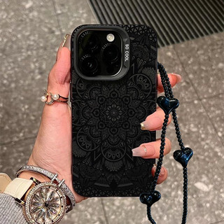 CASINGBOO - Mandala berpola gelap Casing HP Untuk iPhone 17 11 13 15 14 16 12 Pro MAX 14 15 16 Plus XR XS MAX 7+ 8Plus Casing ponsel anti jatuh berbahan silikon TPU buram