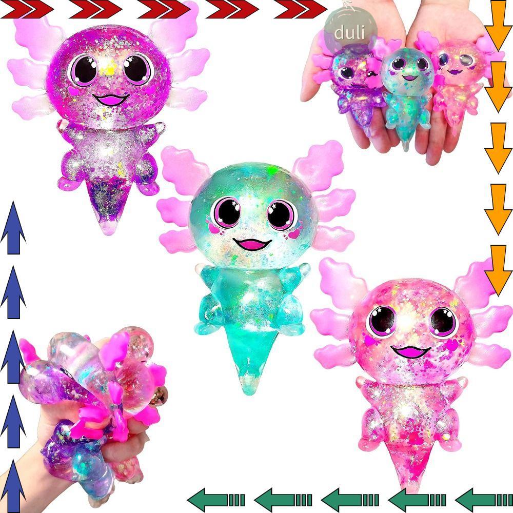 DUILIAN Squishy Stress Glitter, Glitter รูปร่างน่ารัก Axolotl Squishy ของเล่น, Sugar Filled Soothing
