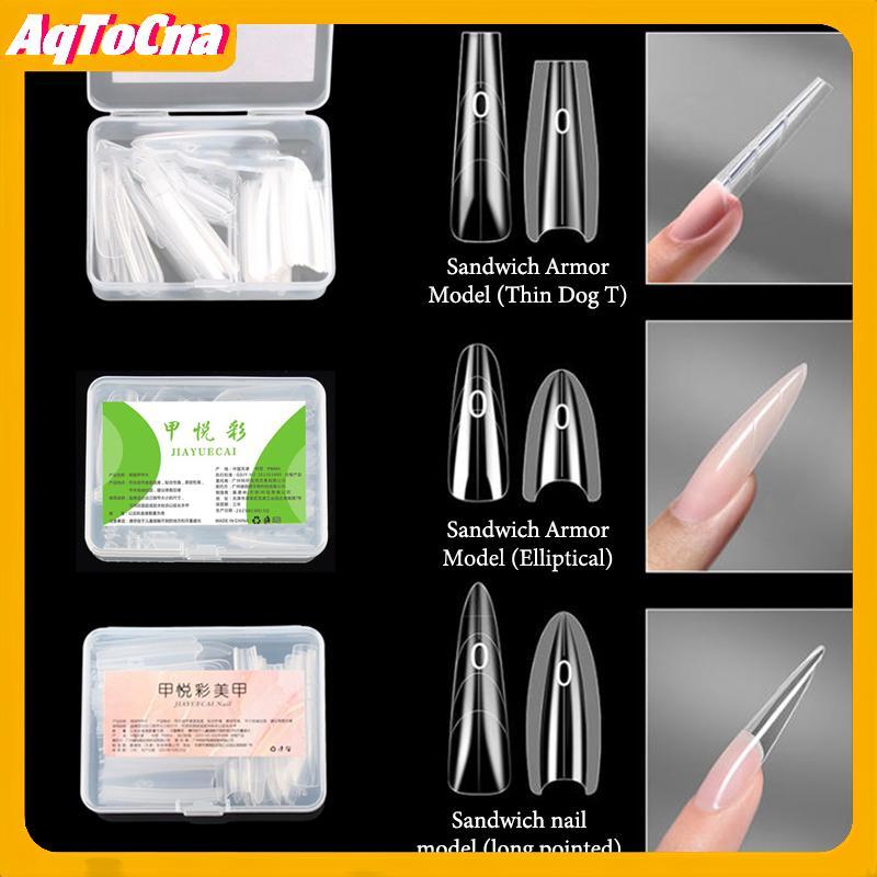 AqToCna แซนวิช Dual เล็บรูปแบบ 60 ชิ้น 15 ขนาด Qui Extensions-Dual รูปแบบ T-shaped Ellipse เล็บรูปแบบด้านบนแม่พิมพ์ด้านล่างแม่พิมพ์ 3D AqToCna