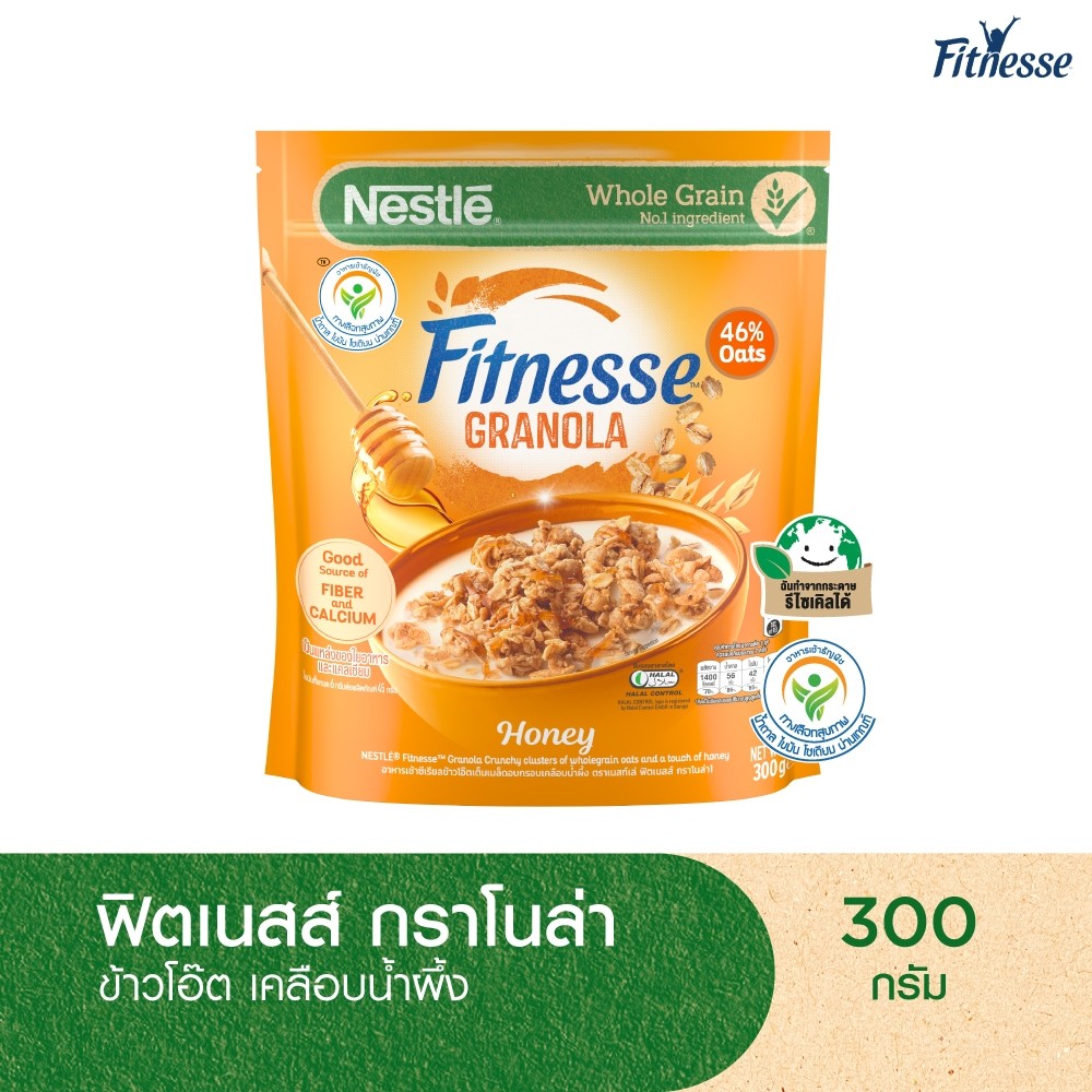 NESTLE FITNESSE GRANOLA เนสท์เล่ ฟิตเนสส์ กราโนล่า ซีเรียล ข้าวโอ๊ตเต็มเมล็ดอบกรอบเคลือบน้ำผึ้ง 300 กรัม
