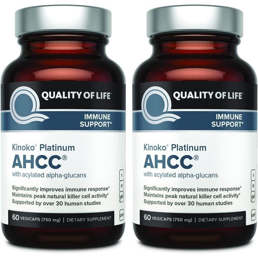 คุณภาพแห่งชีวิต AHCC Kinoko Platinum 750 mg – อาหารเสริมภูมิคุ้มกันระดับพรีเมียม - แพ็ค 2, 60 ขวดนับ