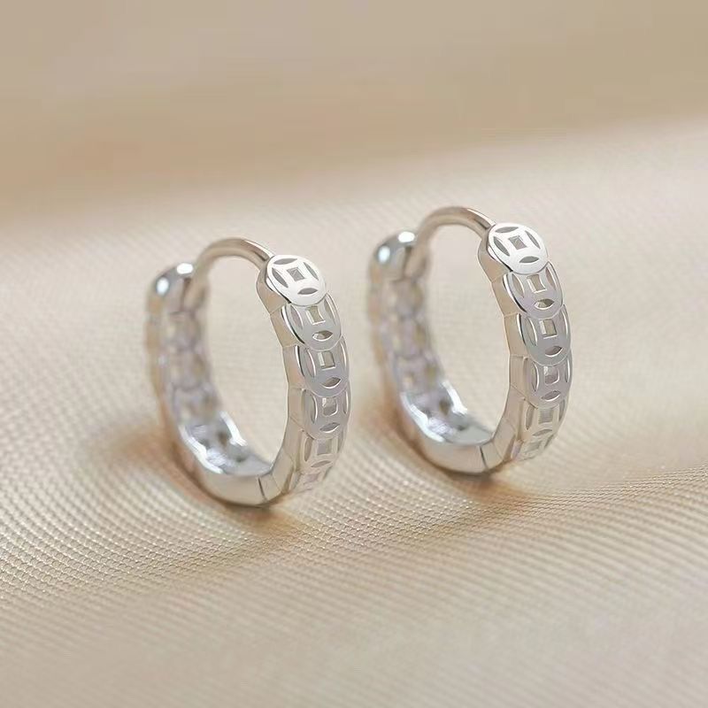 国潮999纯银色多下水圈 复古财工具 耳湿质拼图 ละเอียดอ่อน 防 女999เงินสเตอร์ลิงต่างหู จํานวนมากทองแดงเงินย้อนยุคโชคลาภgg