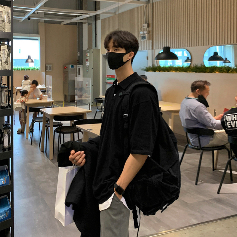 MYQ Old Money Lapel เสื้อโปโลแขนสั้นผู้ชายสไตล์เกาหลีหลวมเสื้อยืดครึ่งแขน