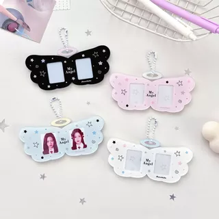 Angel Wings 1 นิ้ว ID Holder อะคริลิคผู้ถือบัตร Hard Card Case CP Collection Decor Idol Card Protector จี้