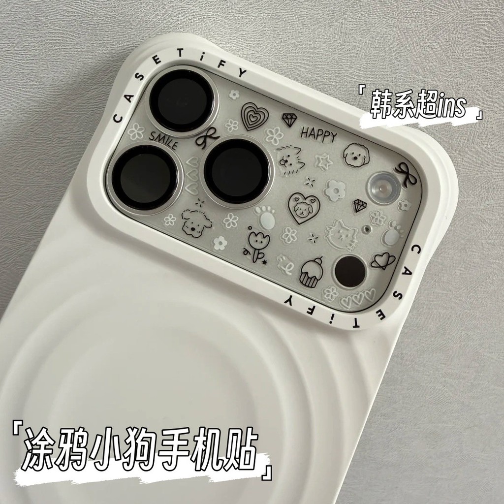 สไตล์เกาหลี ins สไตล์ Simple Graffiti Puppy น่ารัก DIY Apple 17 เคสโทรศัพท์ ccd ที่ใส่ปากกาสติกเกอร์ตกแต่งกาว