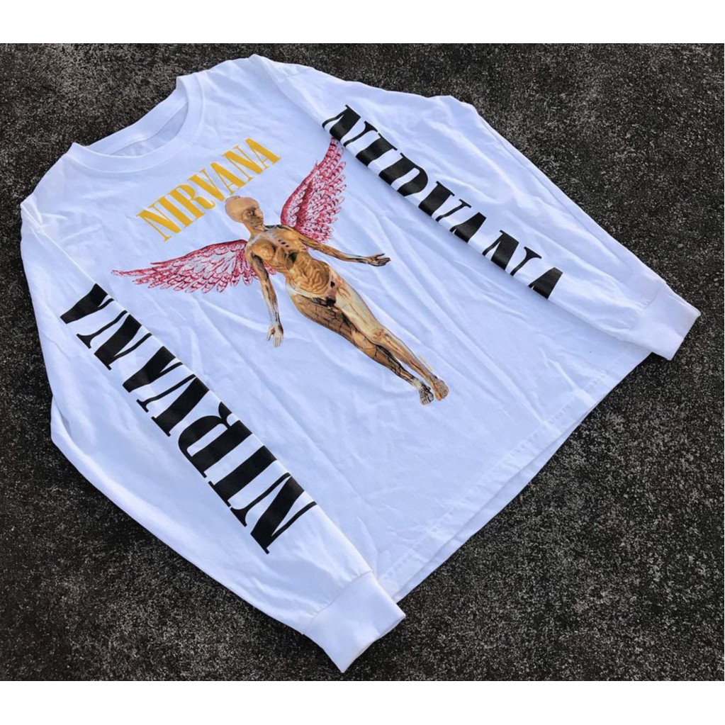 เสื้อยืดแขนยาวสไตล์ย้อนยุคจาก Nirvana 1993 ทำจากผ้าฝ้ายแท้ 100%