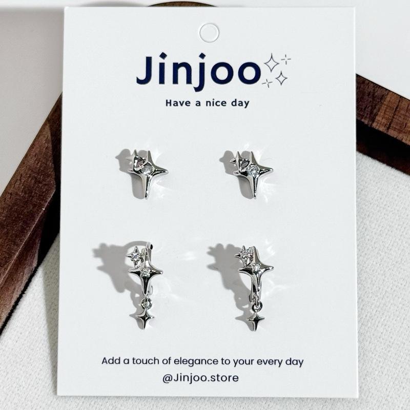 Jinjoo ต่างหู Starlit Symphony ดีไซน์ดูเป็นประกายดาว เล็กแต่หรูหรา ขนาดห่วง 8 mm. ก้านหนา 0.8 mm. (แป้นแบน) สแตนเลส316