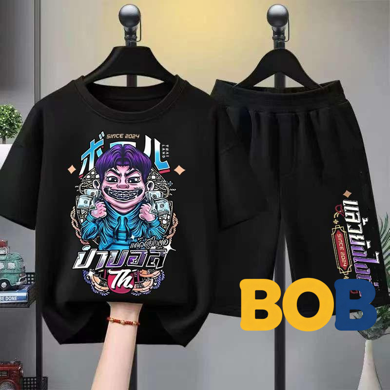 【จัดส่งไทย】2ชิ้น BOB เซ็ตชุดเด็ก เสื้อ+กางเกง ชุดสองชิ้น เสื้อยืดเด็ก คอตตอน เสื้อยืดเด็ก คอตตอน ชุดสูทเด็กผู้ชาย ชุดลำล