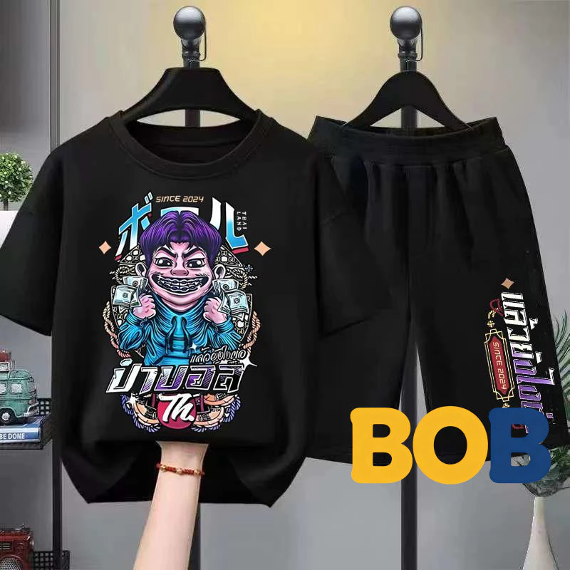 【จัดส่งไทย】2ชิ้น BOB เซ็ตชุดเด็ก เสื้อ+กางเกง ชุดสองชิ้น เสื้อยืดเด็ก คอตตอน เสื้อยืดเด็ก คอตตอน ชุดสูทเด็กผู้ชาย ชุดลำล